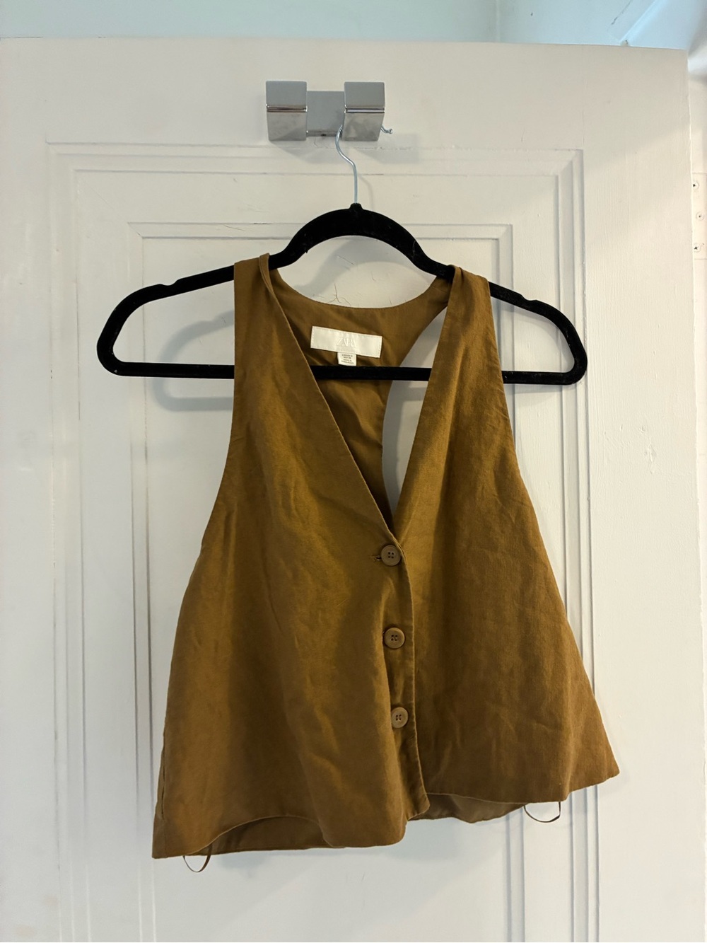Zara Mustard Brown Button-Front Crop Vest